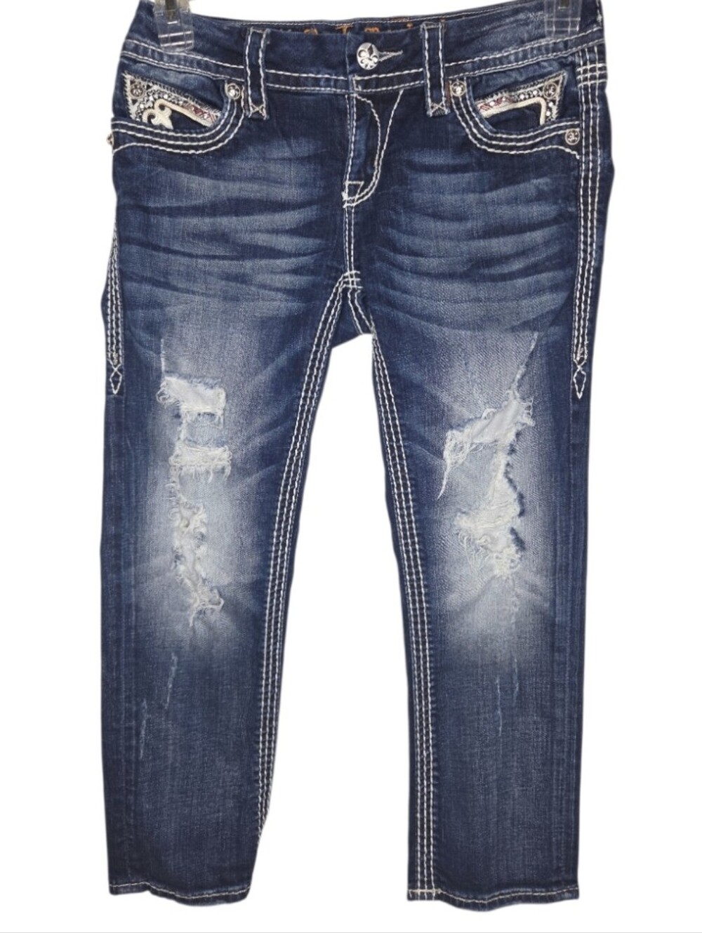 Rock Revival Distressed Noelle Capri Low Rise Jeans Size 28